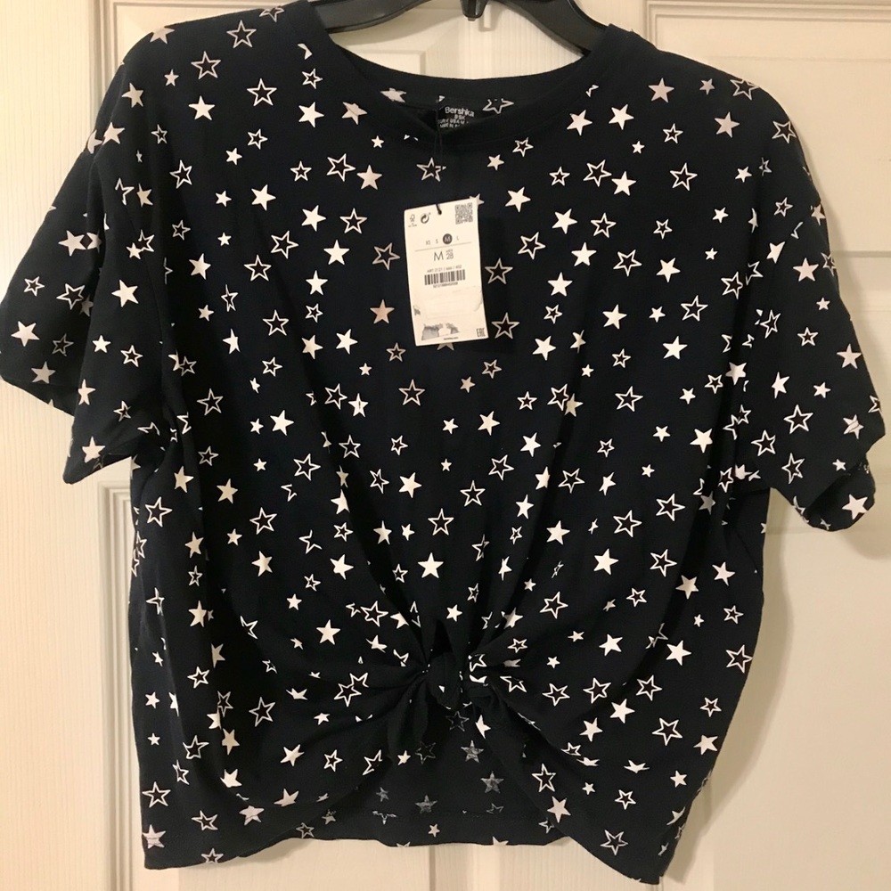 Navy stars shirt with a front knot